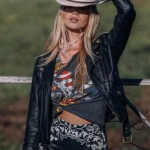 Chasing Unicorns Leather and Suede Moto Jacket. M